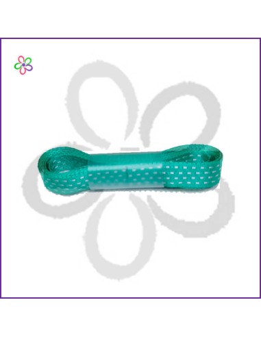Cinta raso verde con topos en blanco